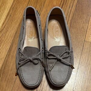 Tod's Taupe Leather Moccasins Loafers